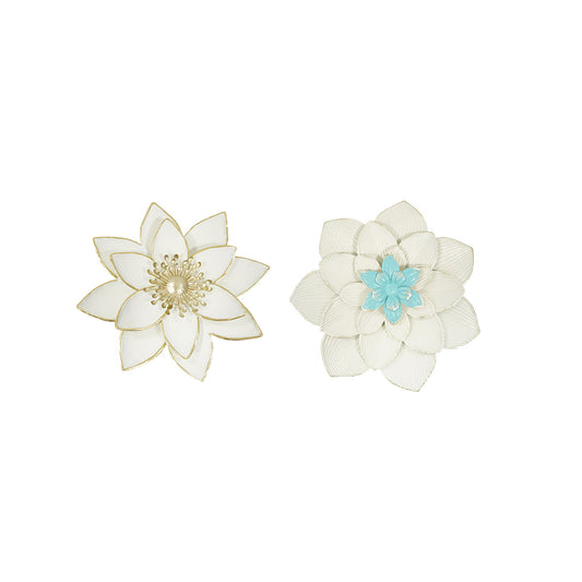 Metal Flower Wall Art White Assorted