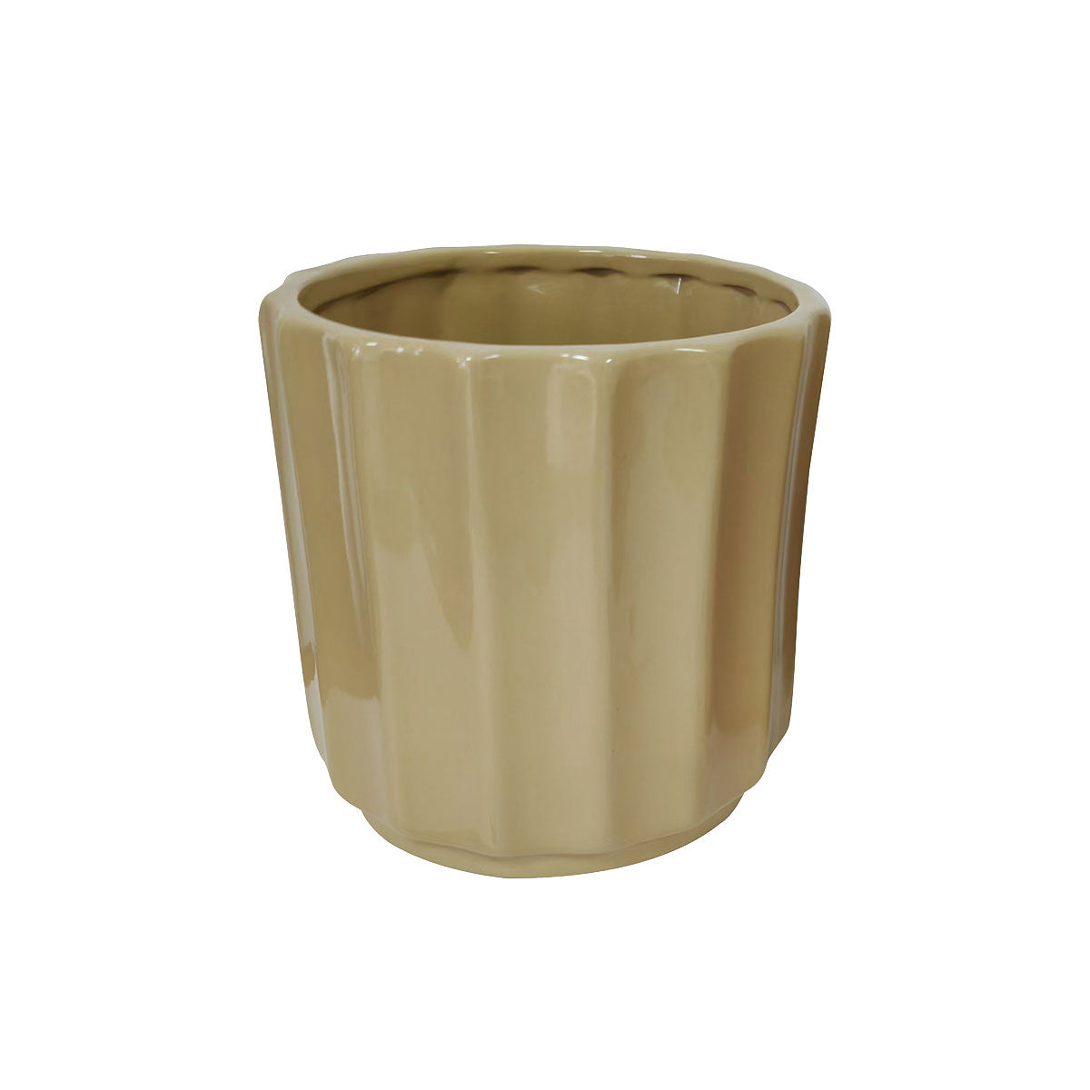 Wide Ribbed Cylindrical Ceramic Pot White 15cm