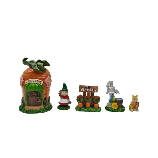 5pc Gnome Farm House Figurine Set Assorted