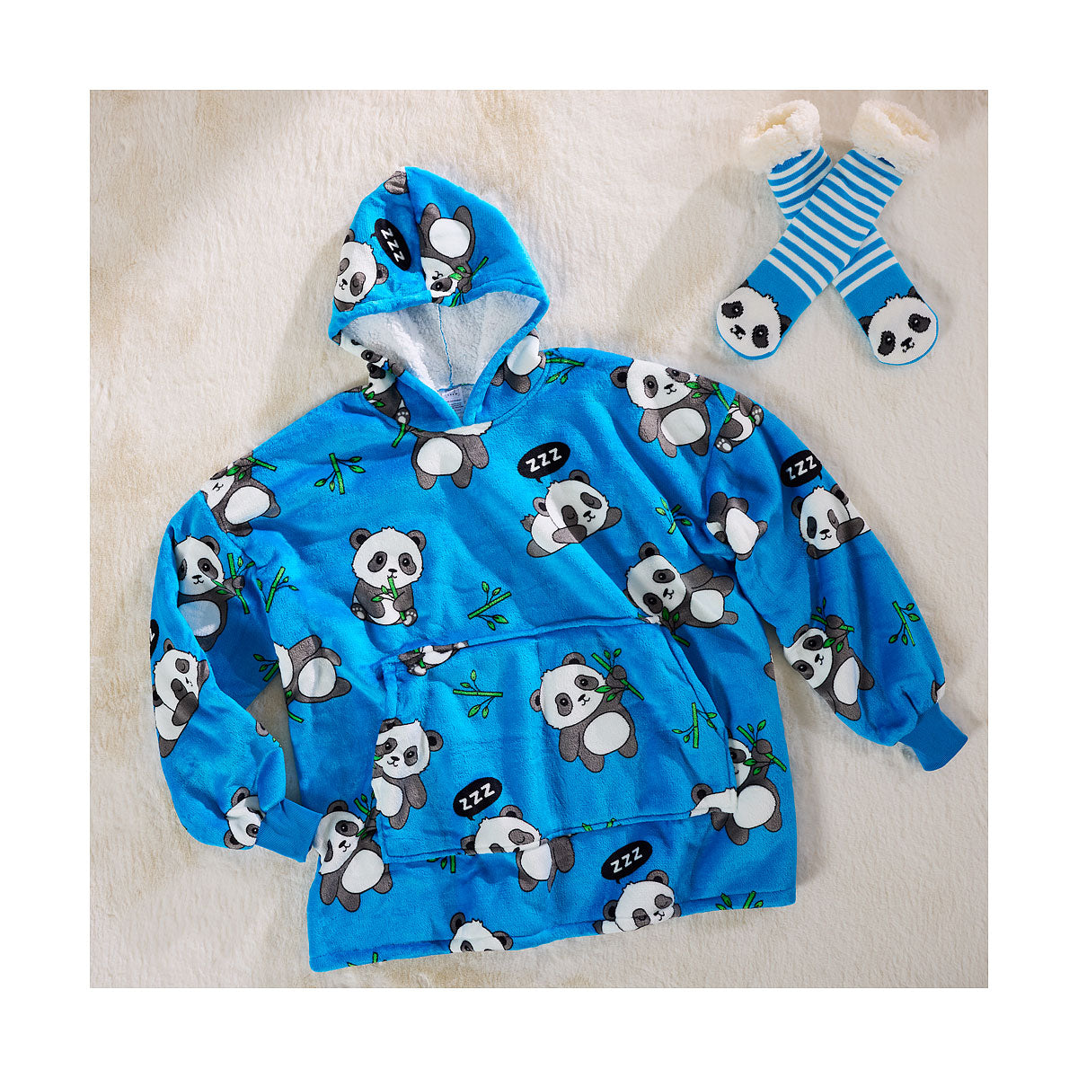 Hoodie Sherpa Lined Panda Turquoise