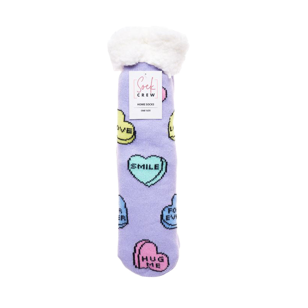 Socks Sherpa Lined Candy Hearts Green