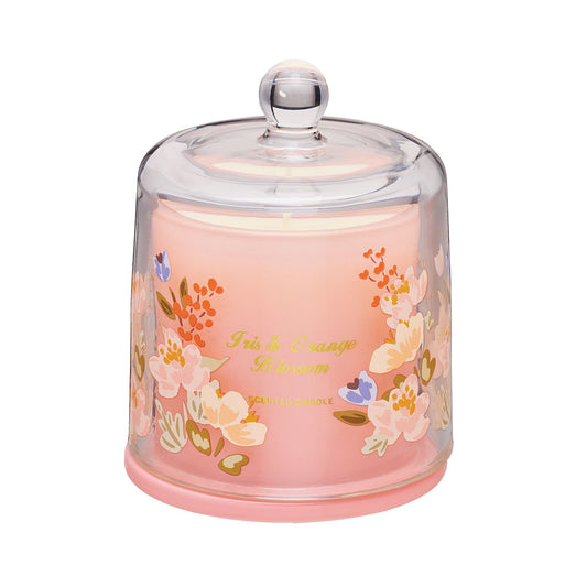 Floral Cloche Candle Pink/Green