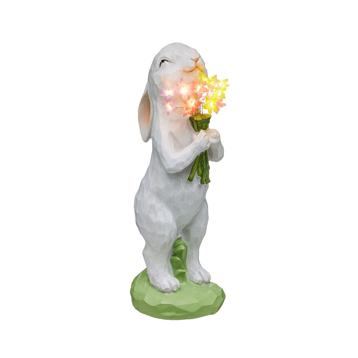 Easter Solar Bunny With Flowers Figurine