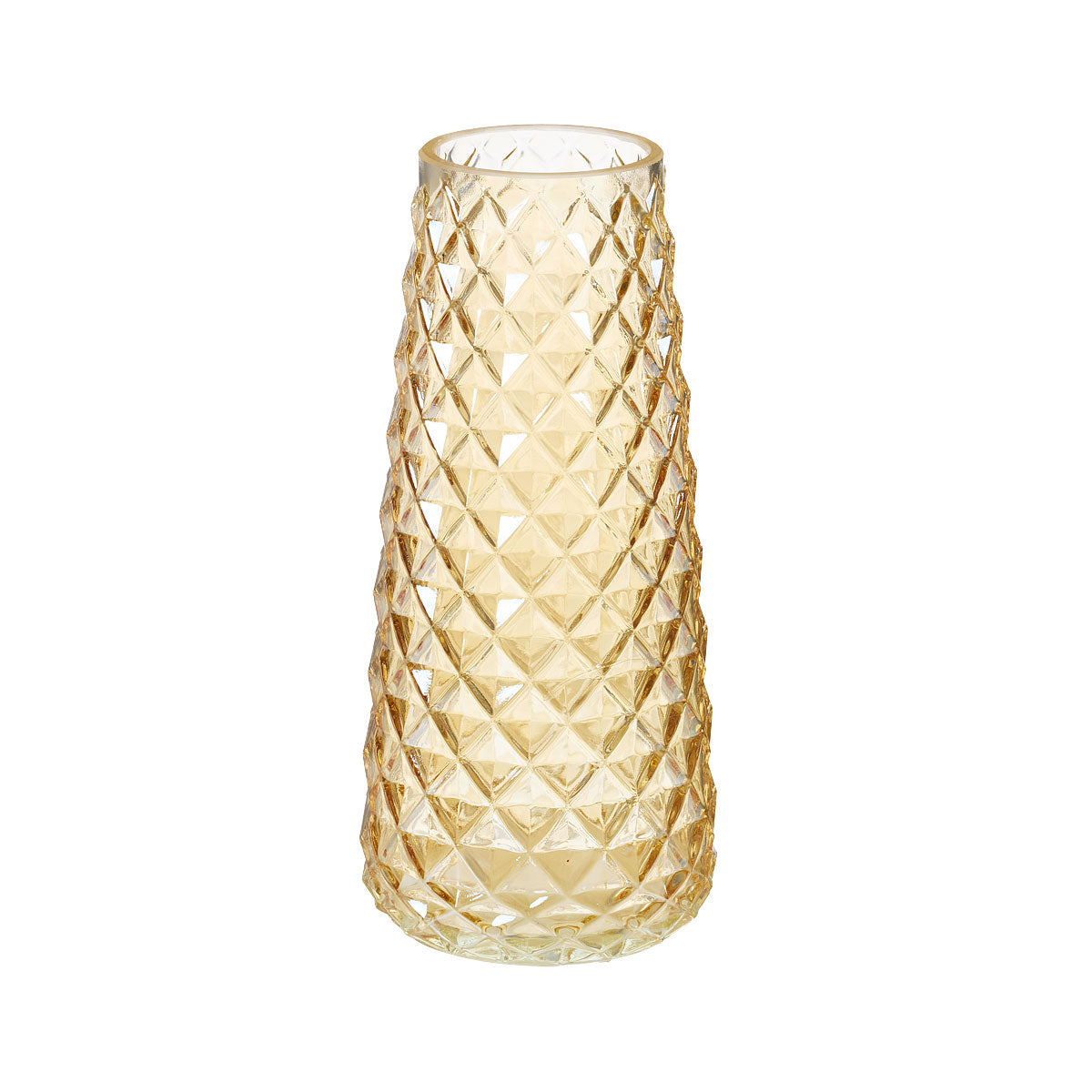 Glass Diamond Pattern Vase Clear/Gold 20cm
