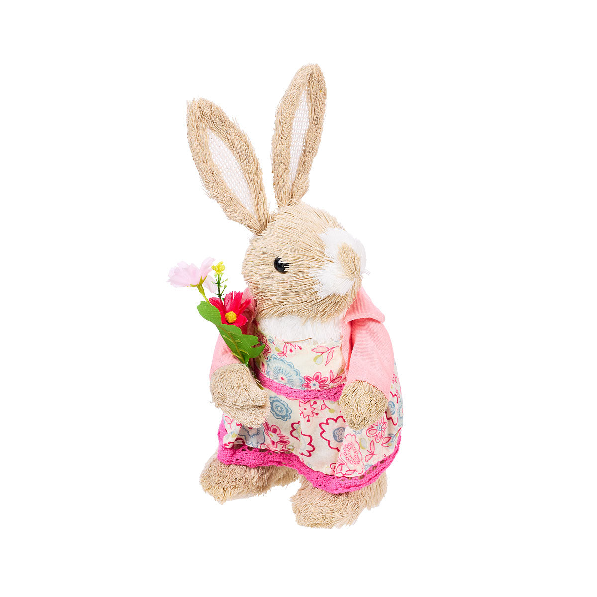 Easter Straw Bunny White With Flowers/Carrot Assorted
