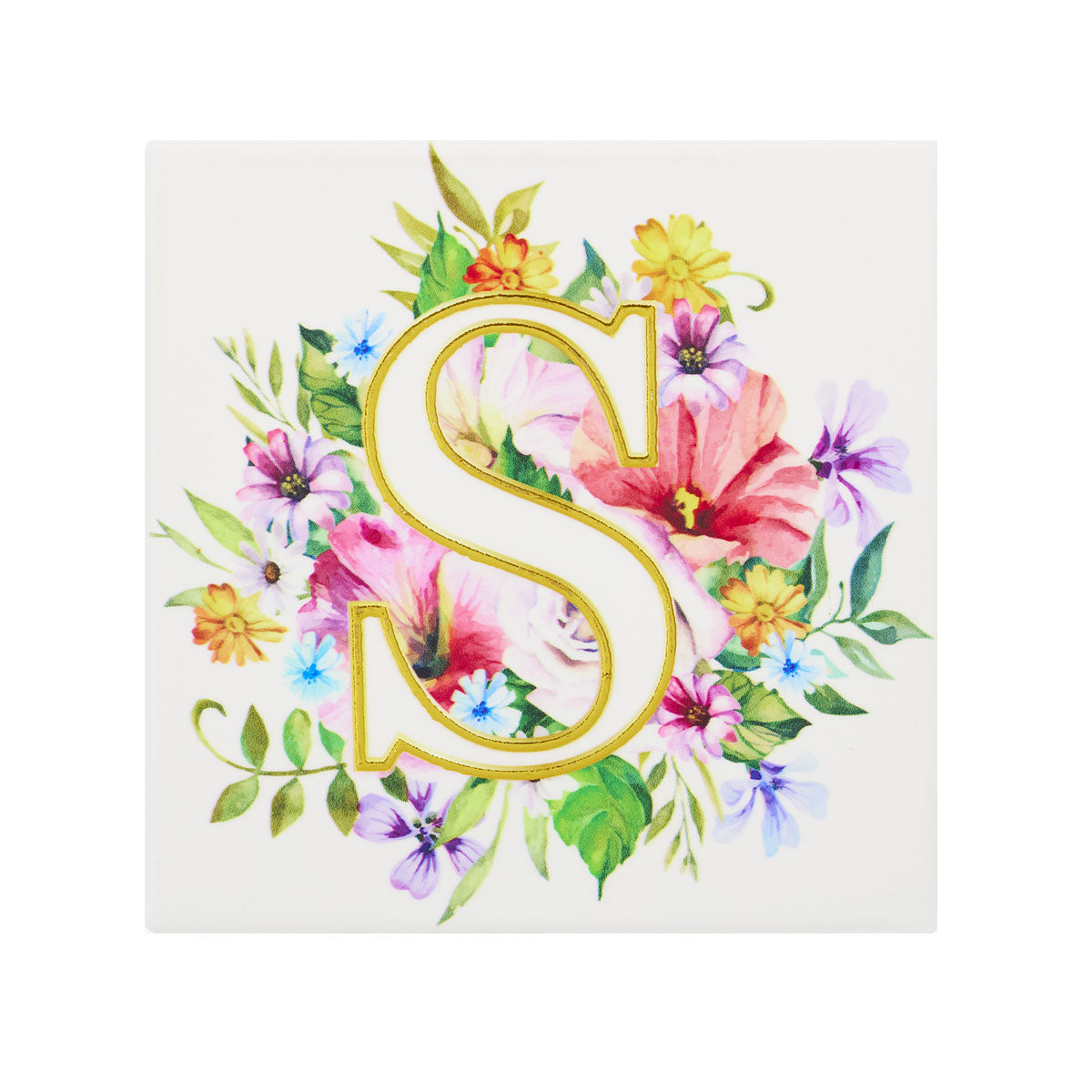 Ceramic Floral Monogram Coaster Assorted