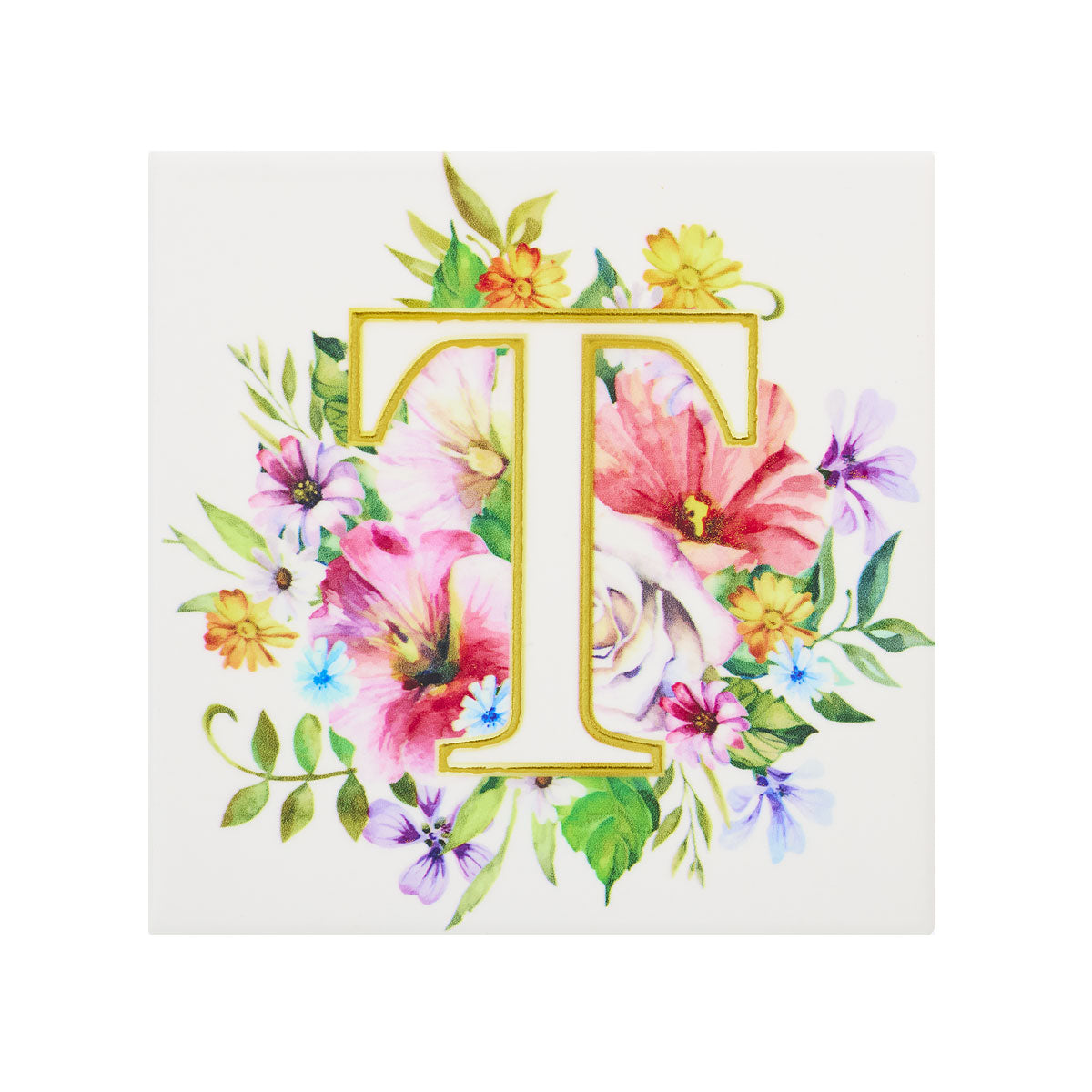 Ceramic Floral Monogram Coaster Assorted