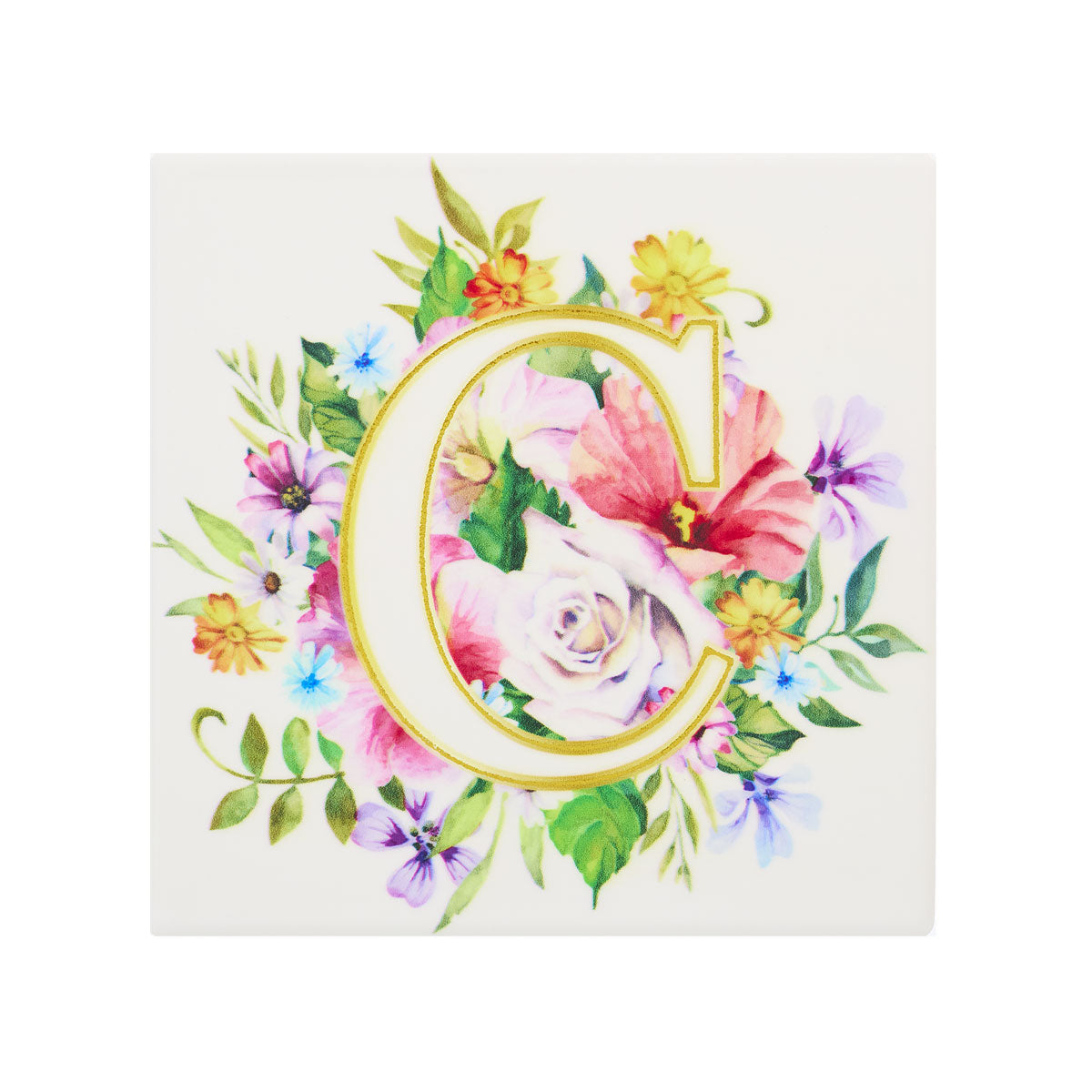 Ceramic Floral Monogram Coaster Assorted