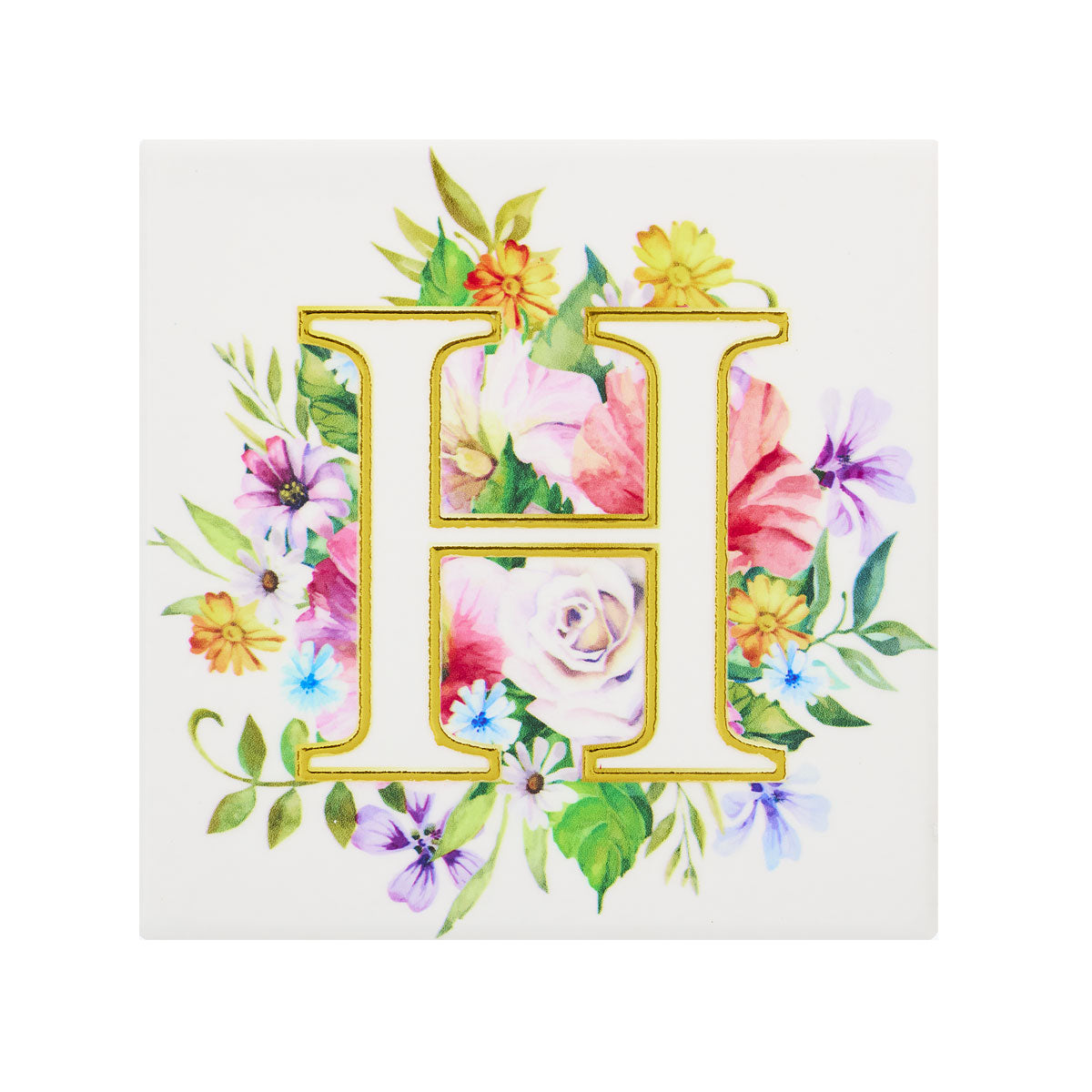 Ceramic Floral Monogram Coaster Assorted