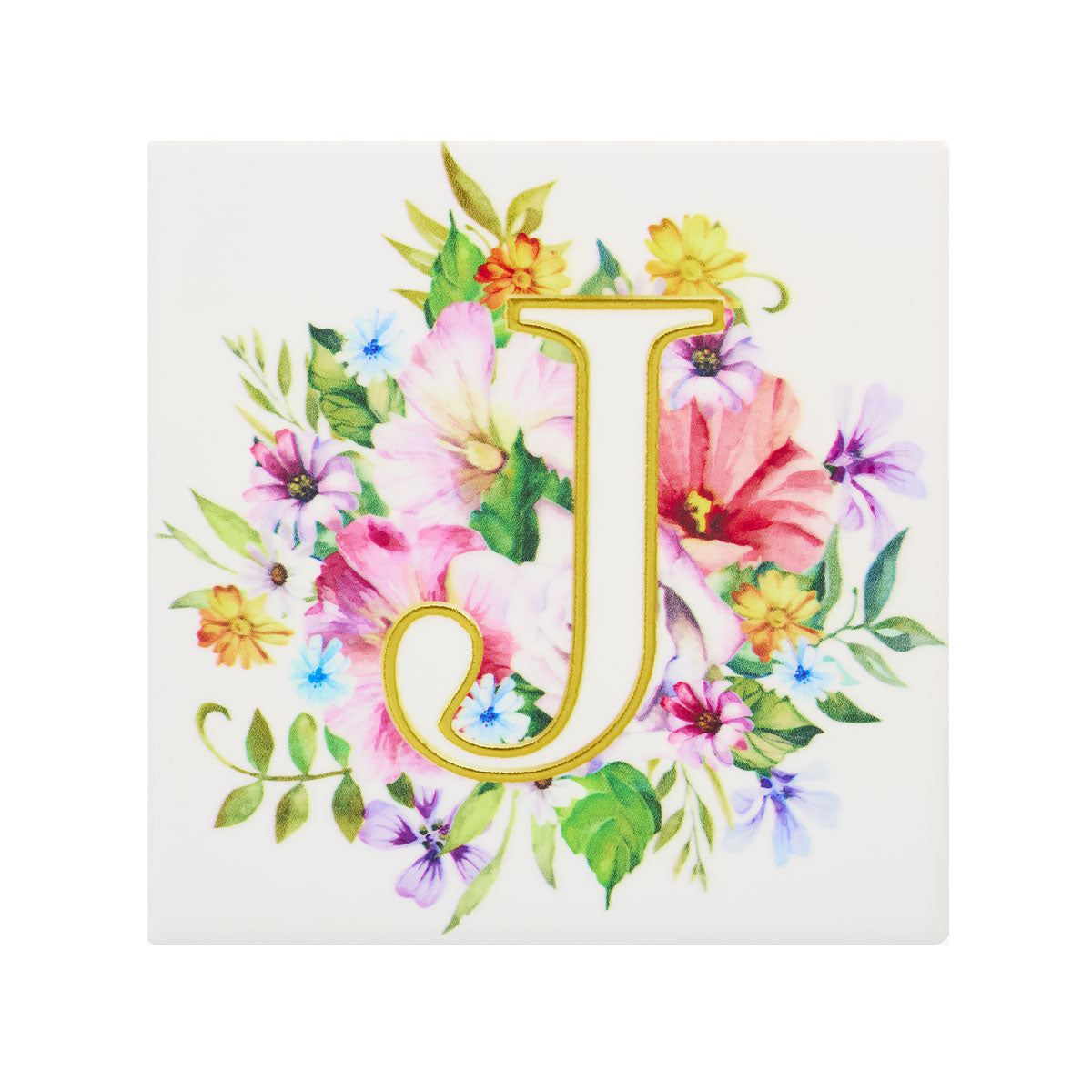 Ceramic Floral Monogram Coaster Assorted