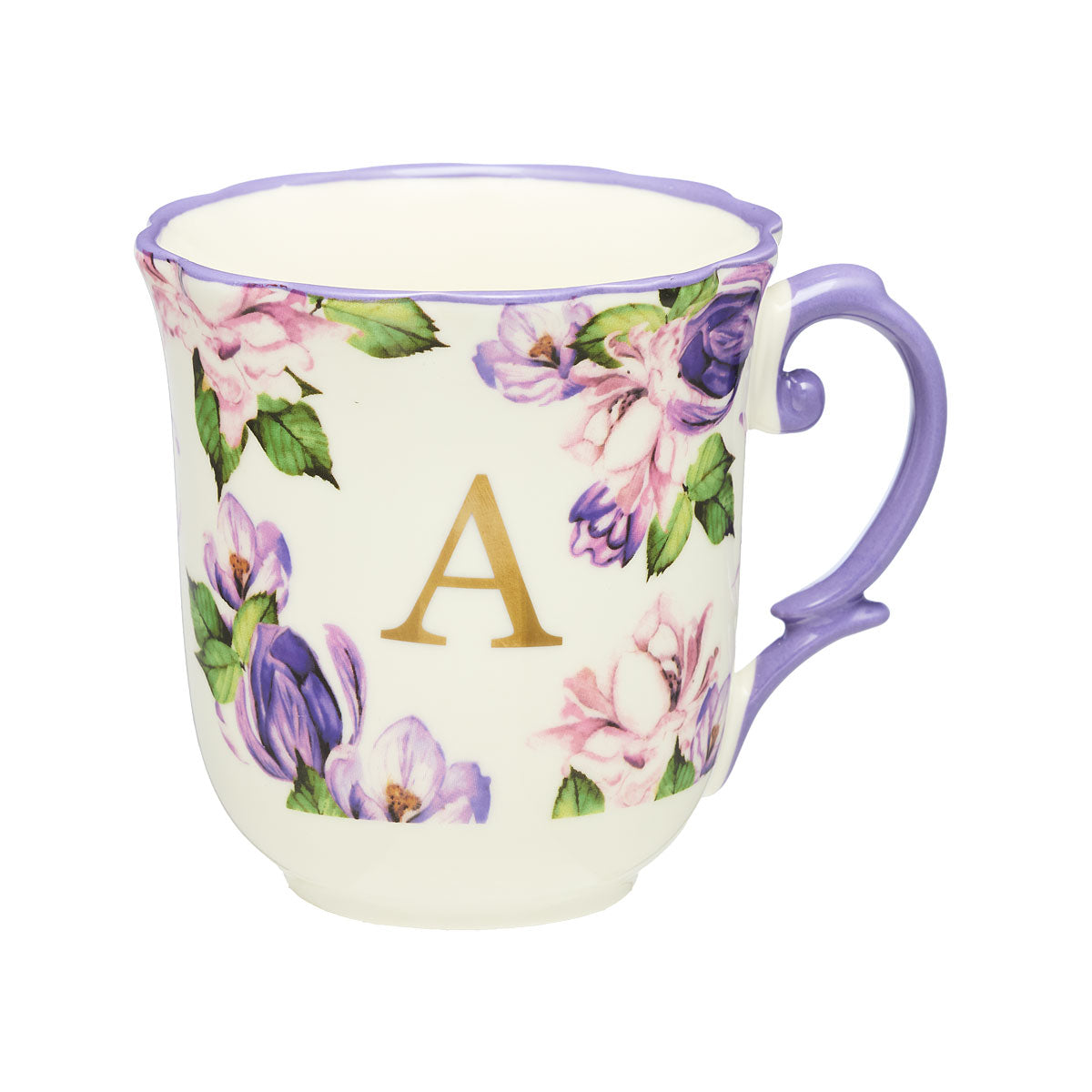 Classic Floral Monogram Mug M,J,A Assorted