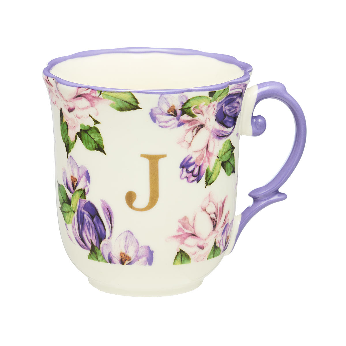 Classic Floral Monogram Mug M,J,A Assorted