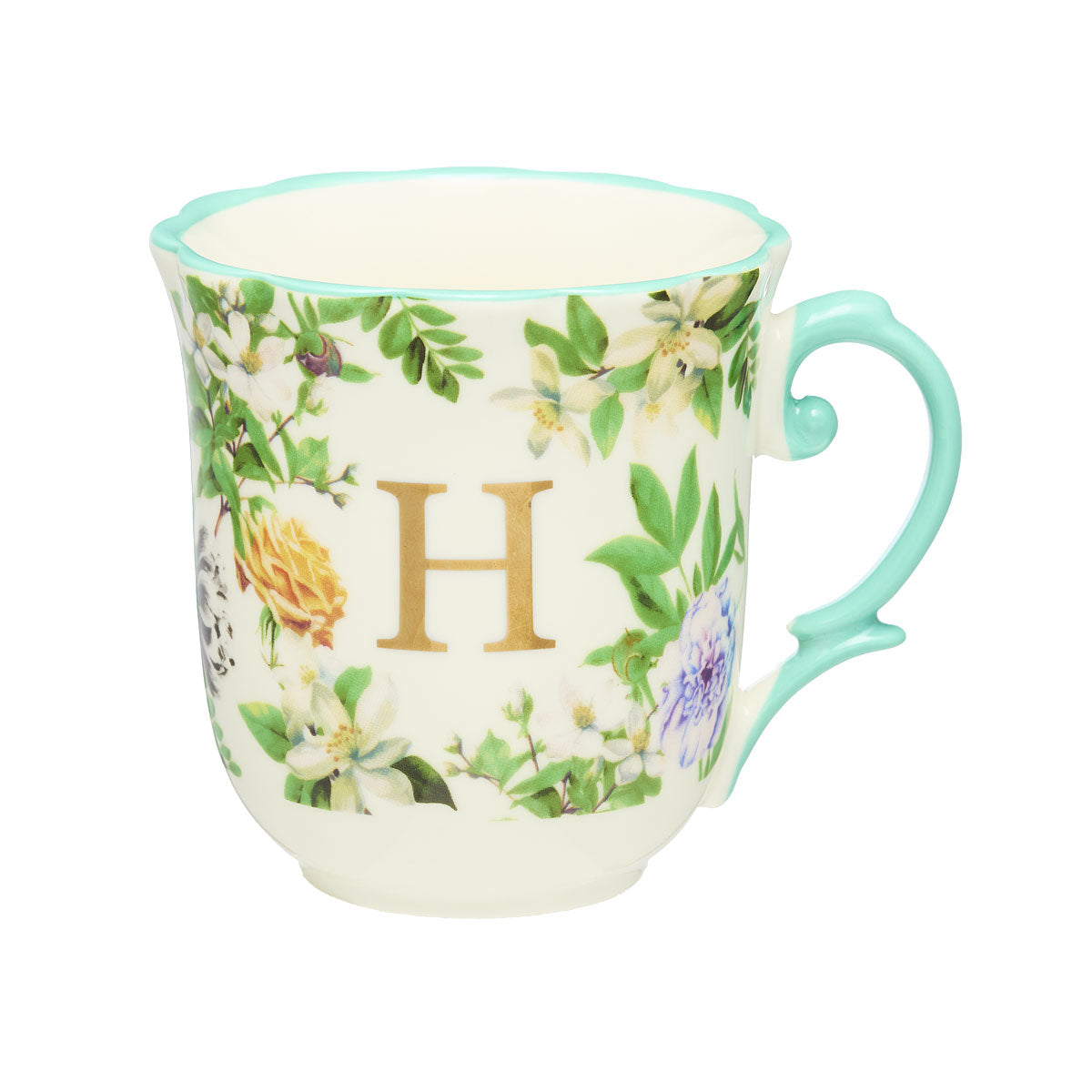 Classic Floral Monogram Mug K,H,N Assorted