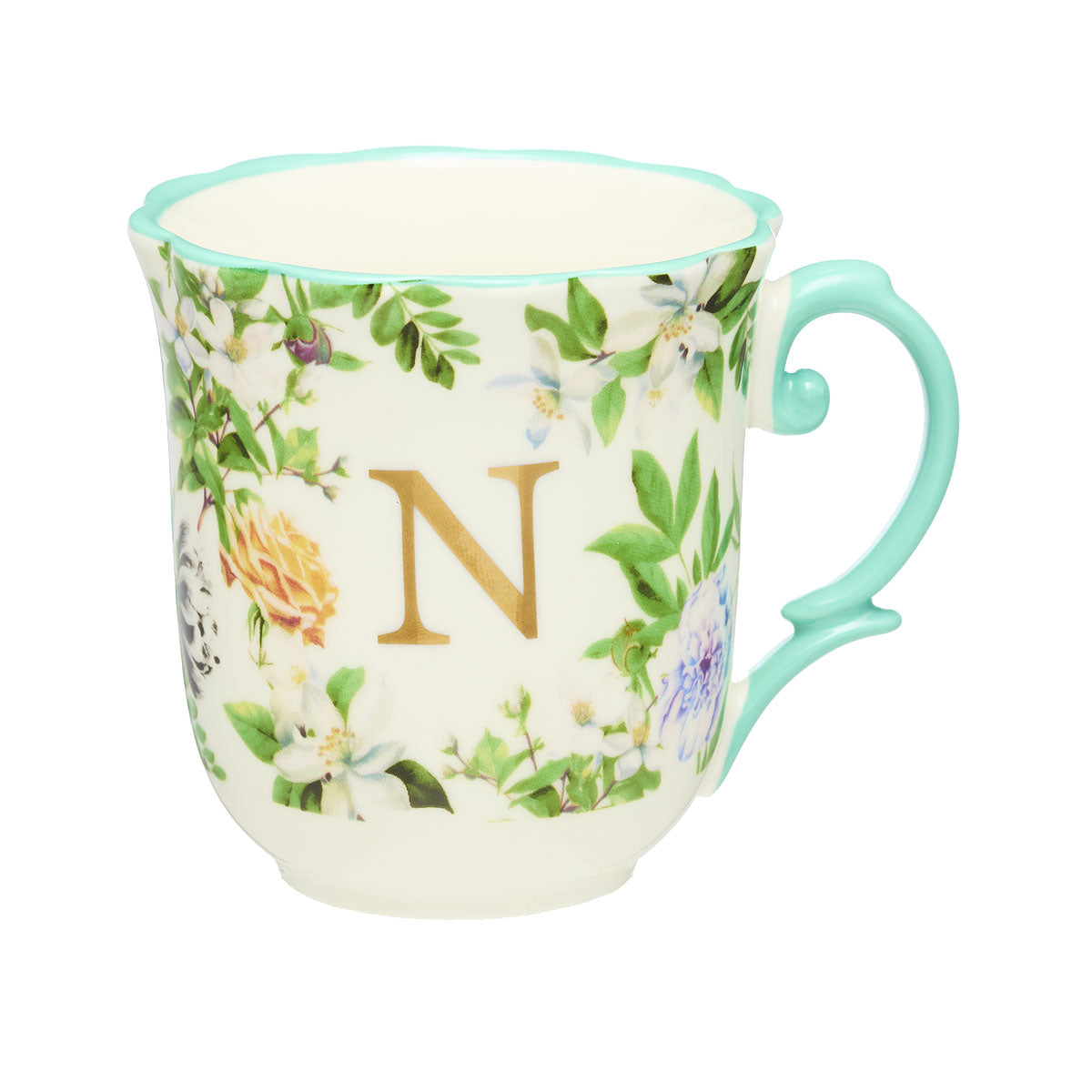 Classic Floral Monogram Mug K,H,N Assorted