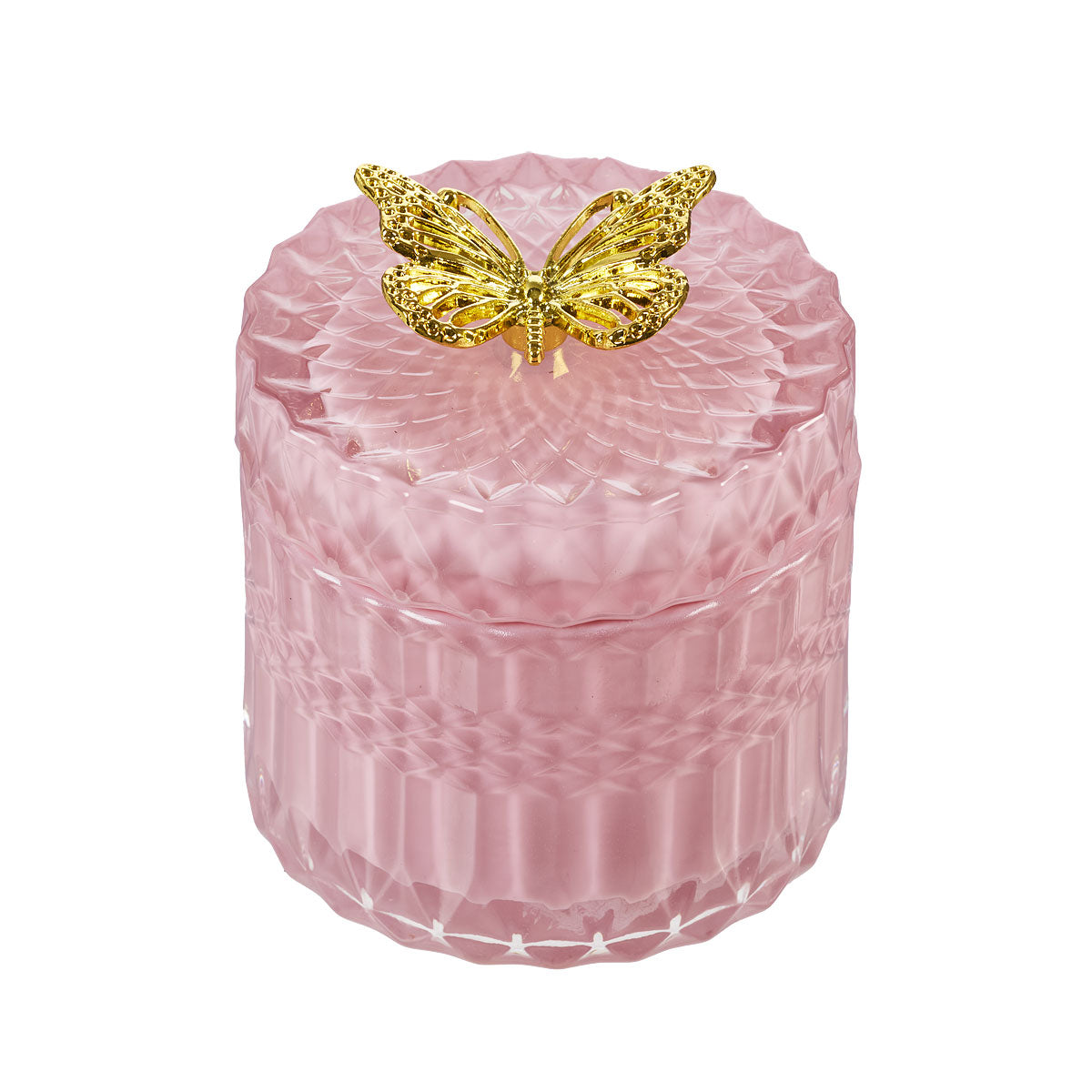 Trinket Jar Glass Butterfly Smoke/Pink