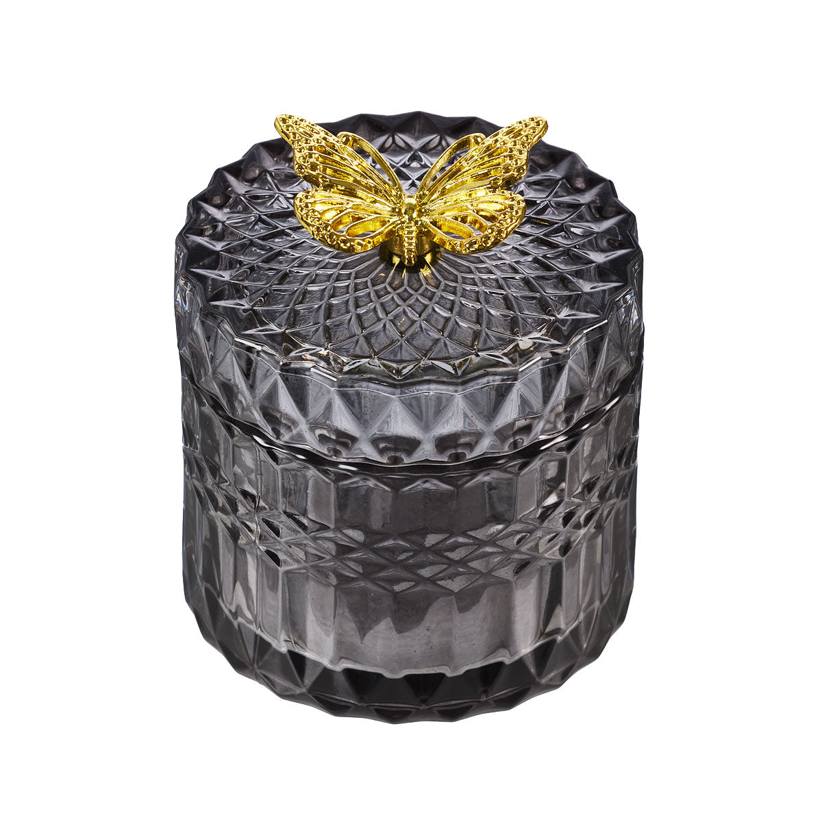 Trinket Jar Glass Butterfly Smoke/Pink