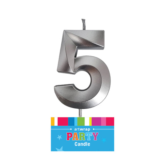 Candle Single Number Silver 5