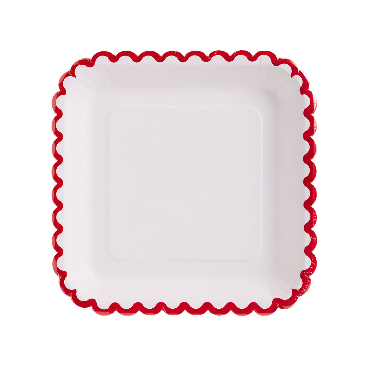 Scallop Square Plate White/Red 10pk