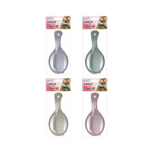 Mirror & Comb Set 17cm Assorted 2pce