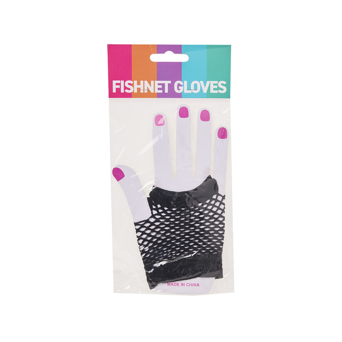 Costume Fishnet Gloves Black/Fluoro Pink