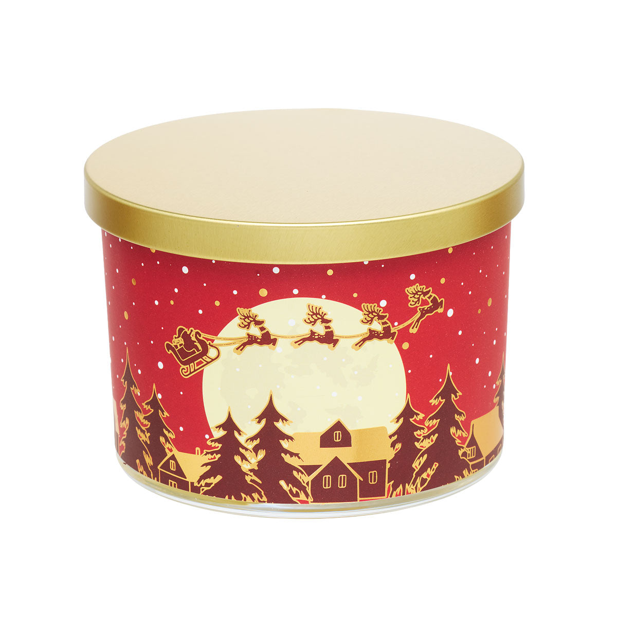 Christmas 3-Wick Printed Candle Gold Lid Assorted