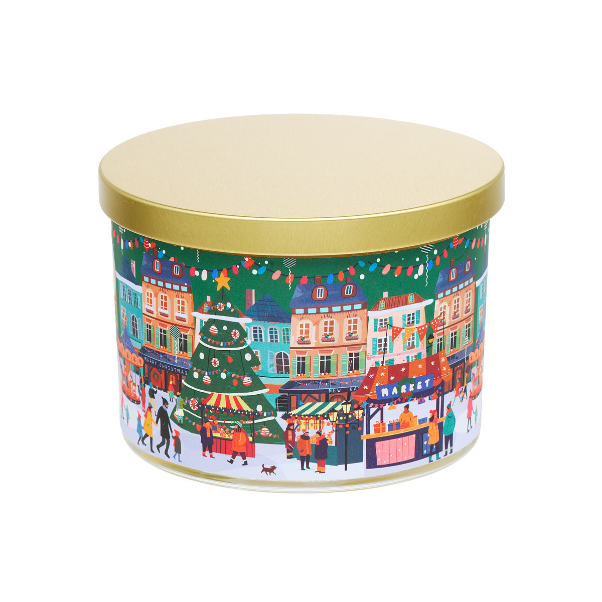 Christmas 3-Wick Printed Candle Gold Lid Assorted