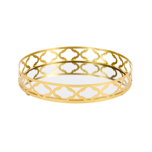 Round Mosaic Mirror Tray Gold 25cm