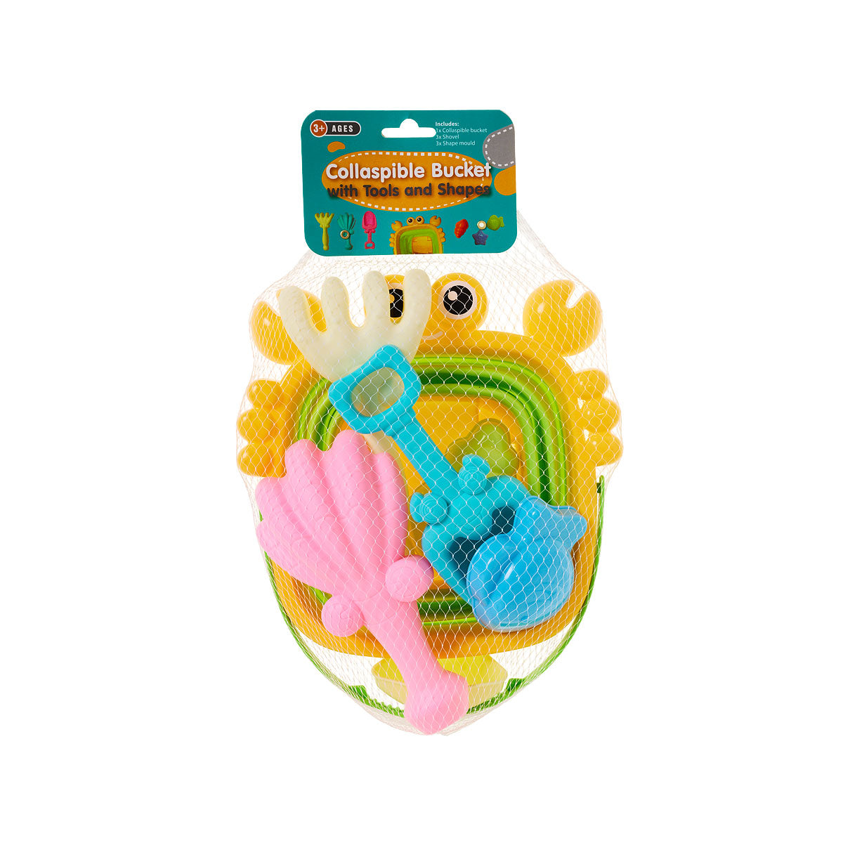 Collapsible Toy Bucket With Tools And Shapes
