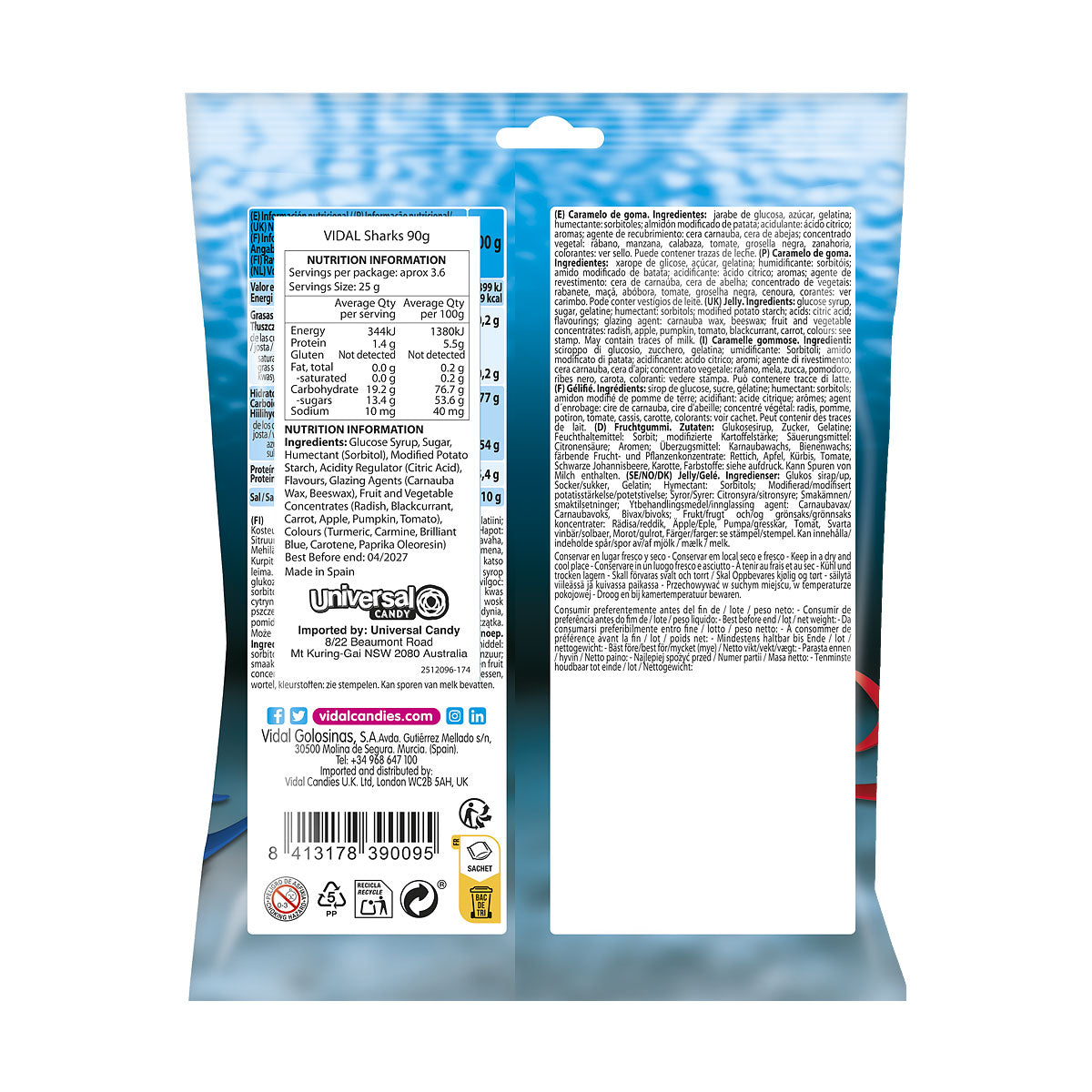 Vidal Jelly Sharks 90g