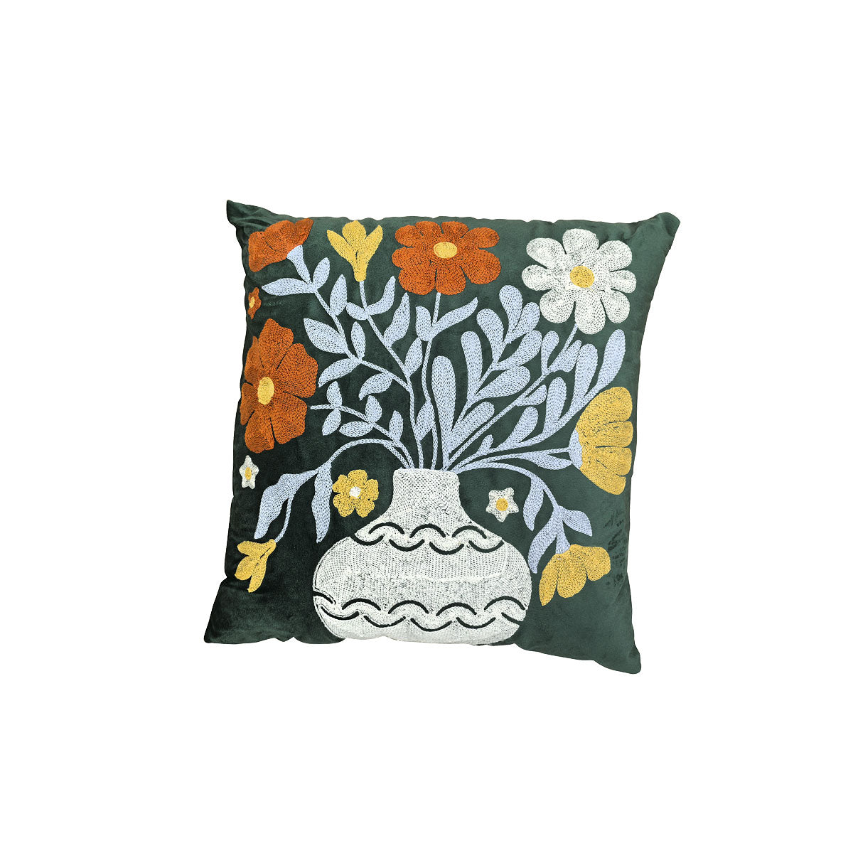 Blooms Embroidered Cushion Green/Pink