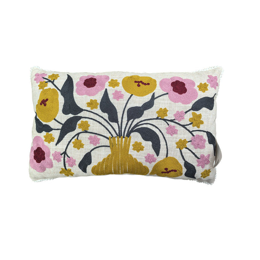 Rectangular Life Blooms Embroidered Cushion