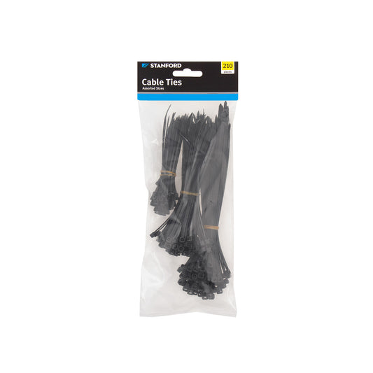 Stanford Cable Ties Assorted Sizes Black 210pk