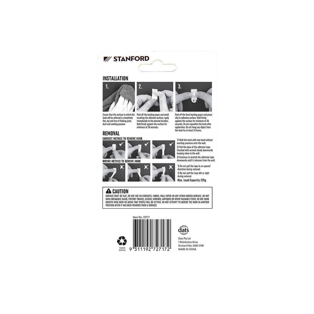 Stanford Removable Mini Clear Hooks 22x27mm 6pk