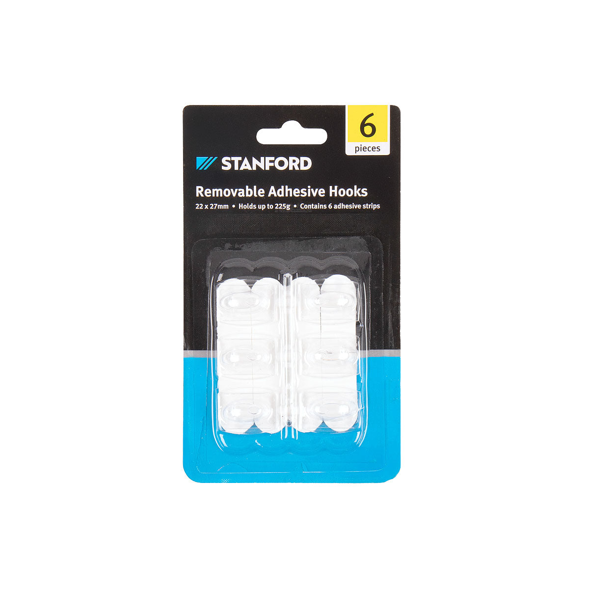 Stanford Removable Mini Clear Hooks 22x27mm 6pk
