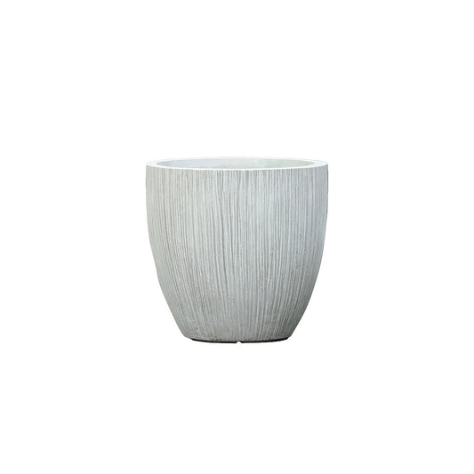 Fiber Clay Pot  Light Grey Linear texture Medium 31x31x30cm