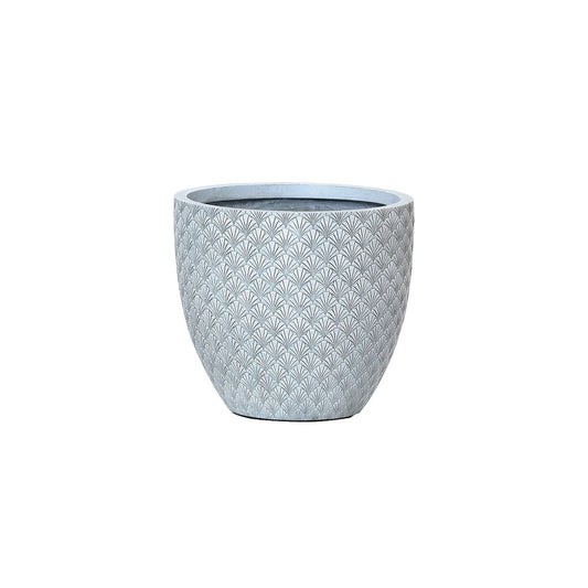 Fiber Clay Pot Light Grey Scallop Pattern Medium 31x31x30cm
