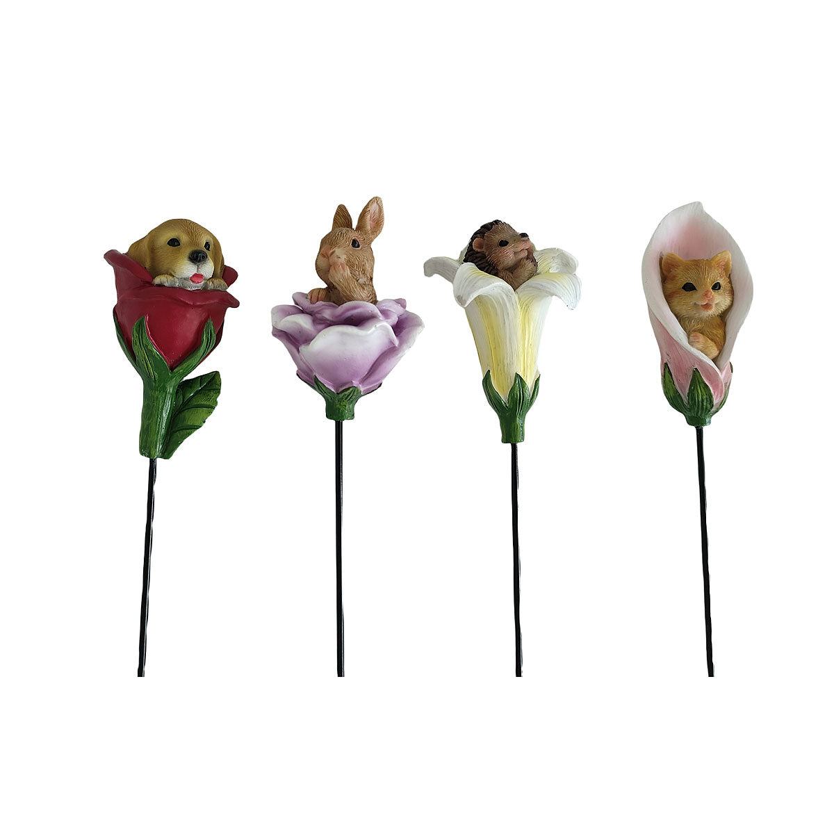 Garden Stake Animal In Flower Assorted