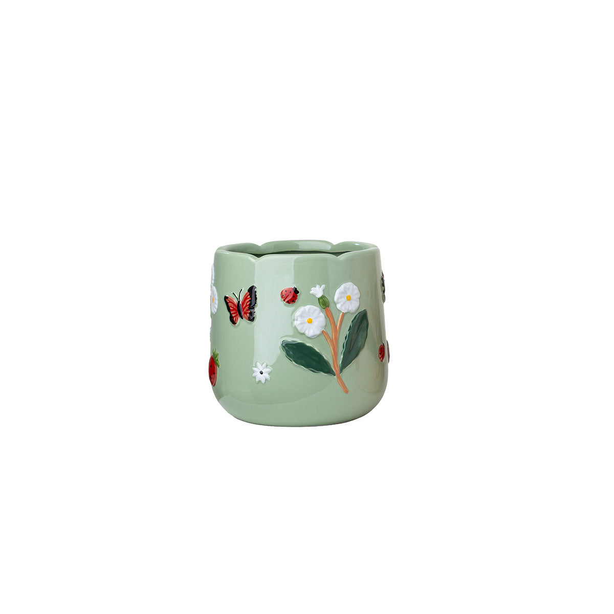 Ceramic Pot With Flower And Butterfly