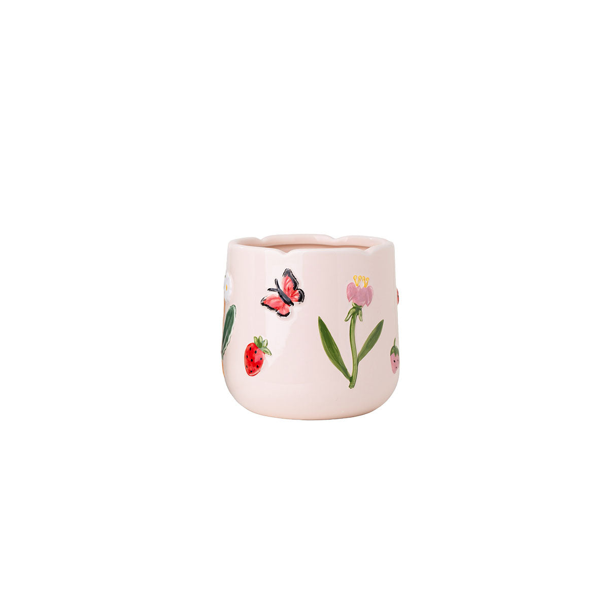 Ceramic Pot With Flower And Butterfly