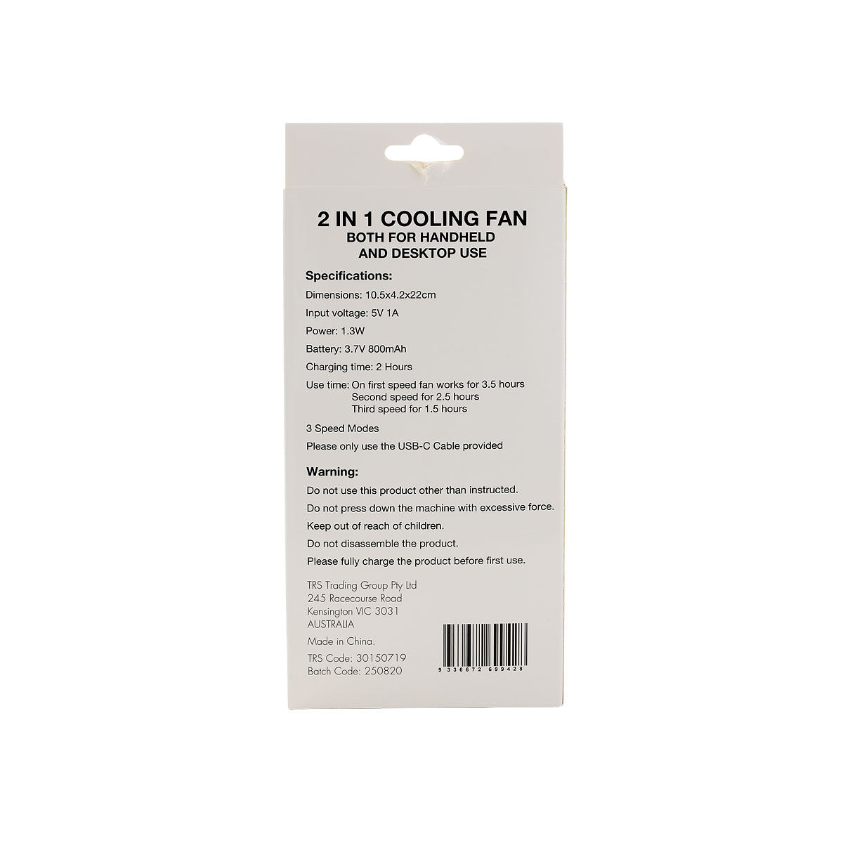 Battery-Operated Portable/Desk Fan USB 10cm