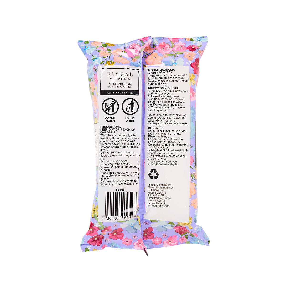 Floral Anti-Bacterial Wipes Magnolia 80pk