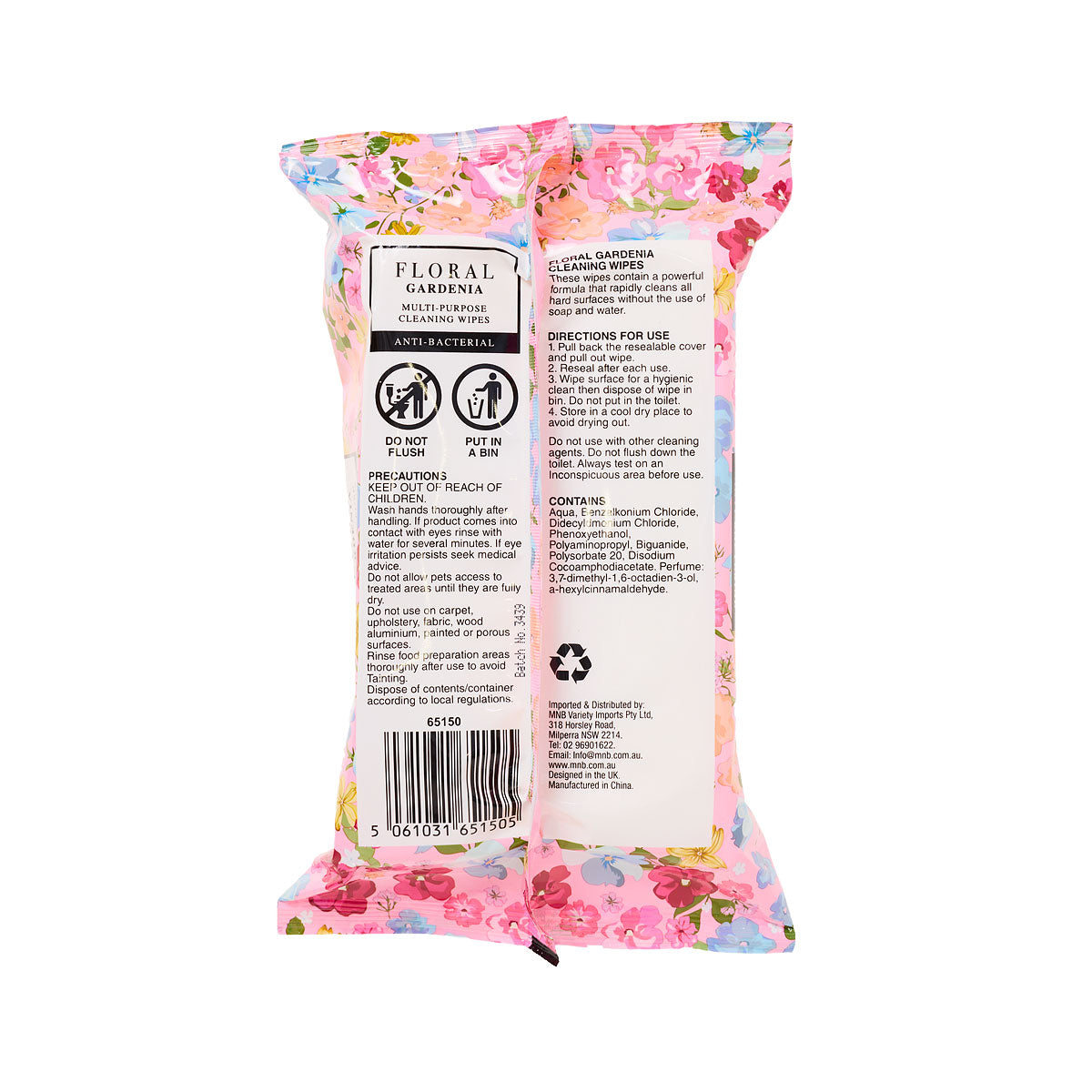 Floral Anti-Bacterial Wipes Gardenia 80pk