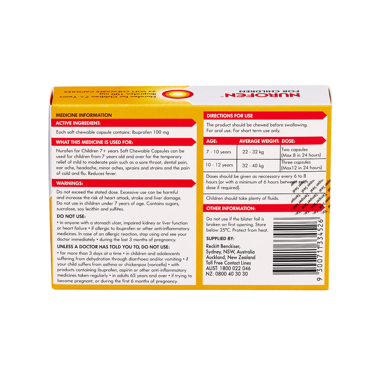 Nurofen For Children 7+ Chewable Capsules Orange 100mg 24pk