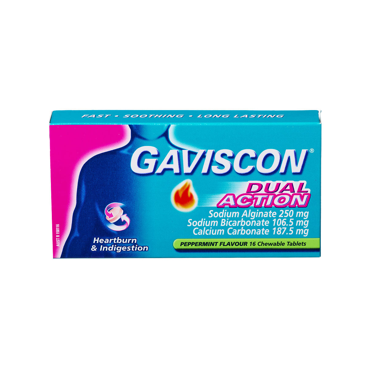 Gaviscon Dual Action Chewable Tablets Peppermint 16pk