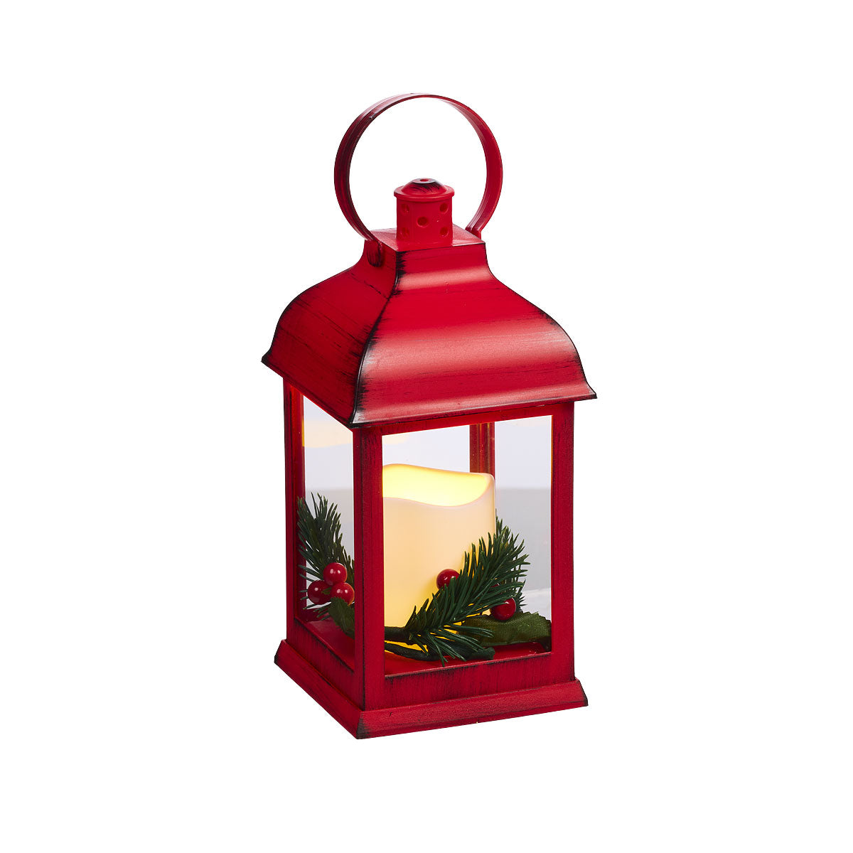 Christmas LED Antique Pillar Lantern Red/Green