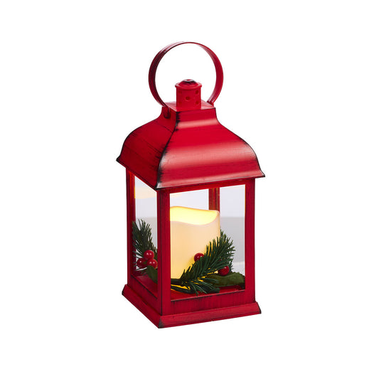 Christmas LED Antique Pillar Lantern Red/Green
