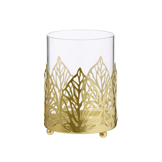 Round Gold Leaves Candle Holder
