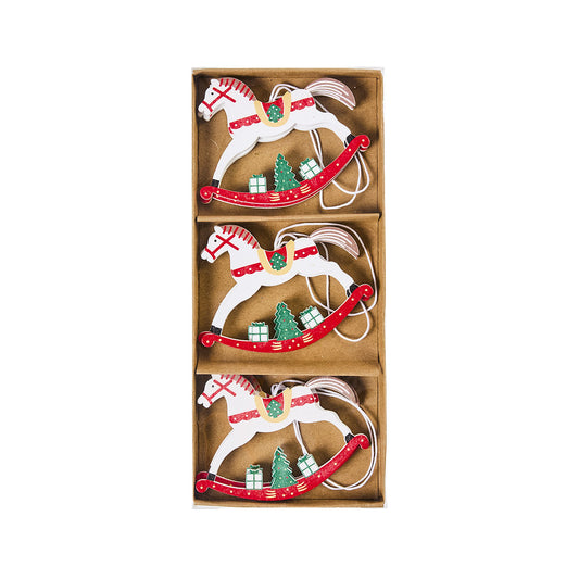 Christmas Tree Decoration Wooden Rocking Horses 6pk