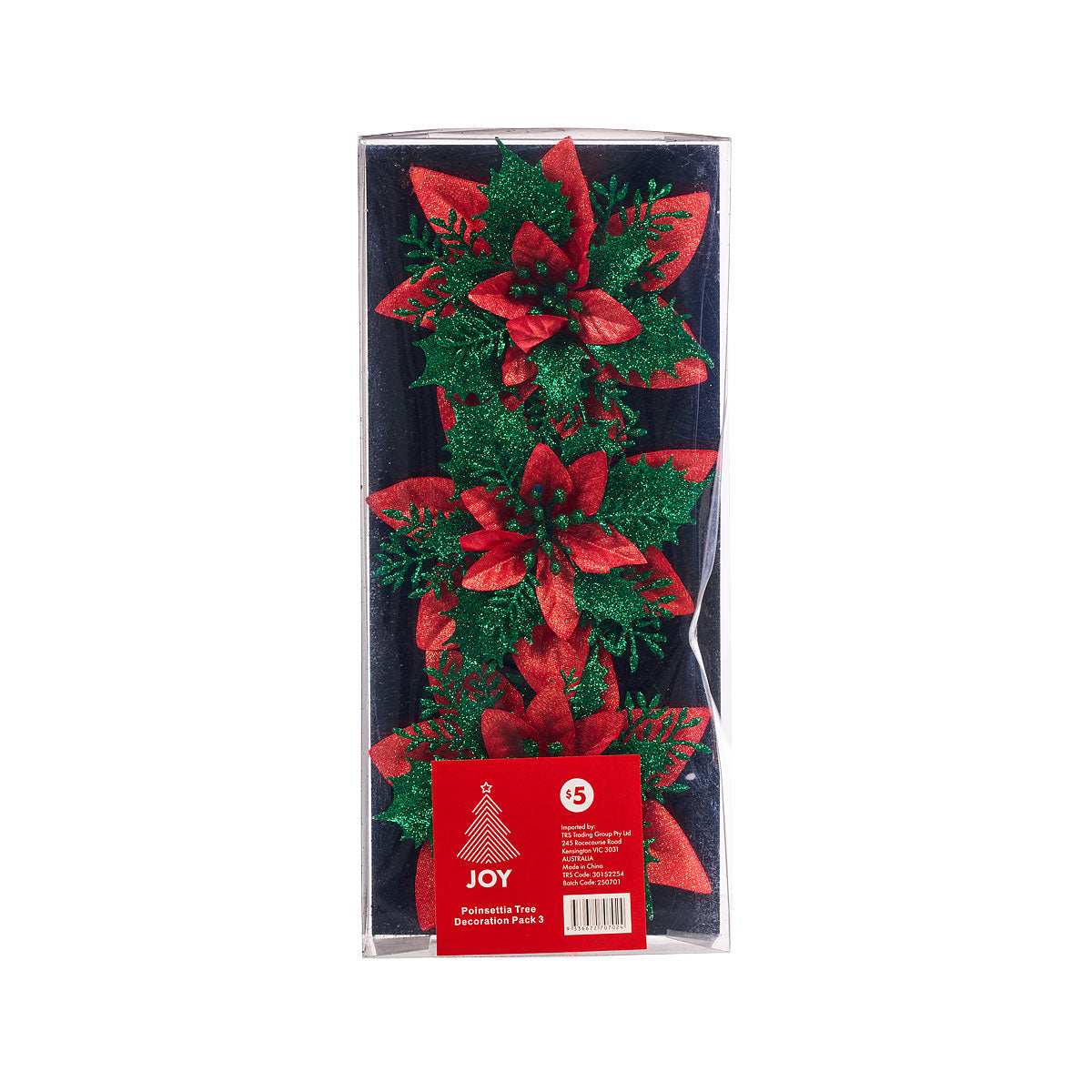 Christmas Tree Decoration Poinsettia Clips 3pk