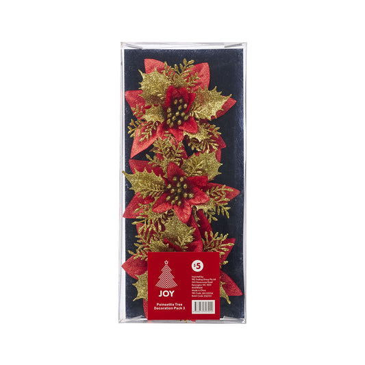 Christmas Tree Decoration Poinsettia Clips 3pk